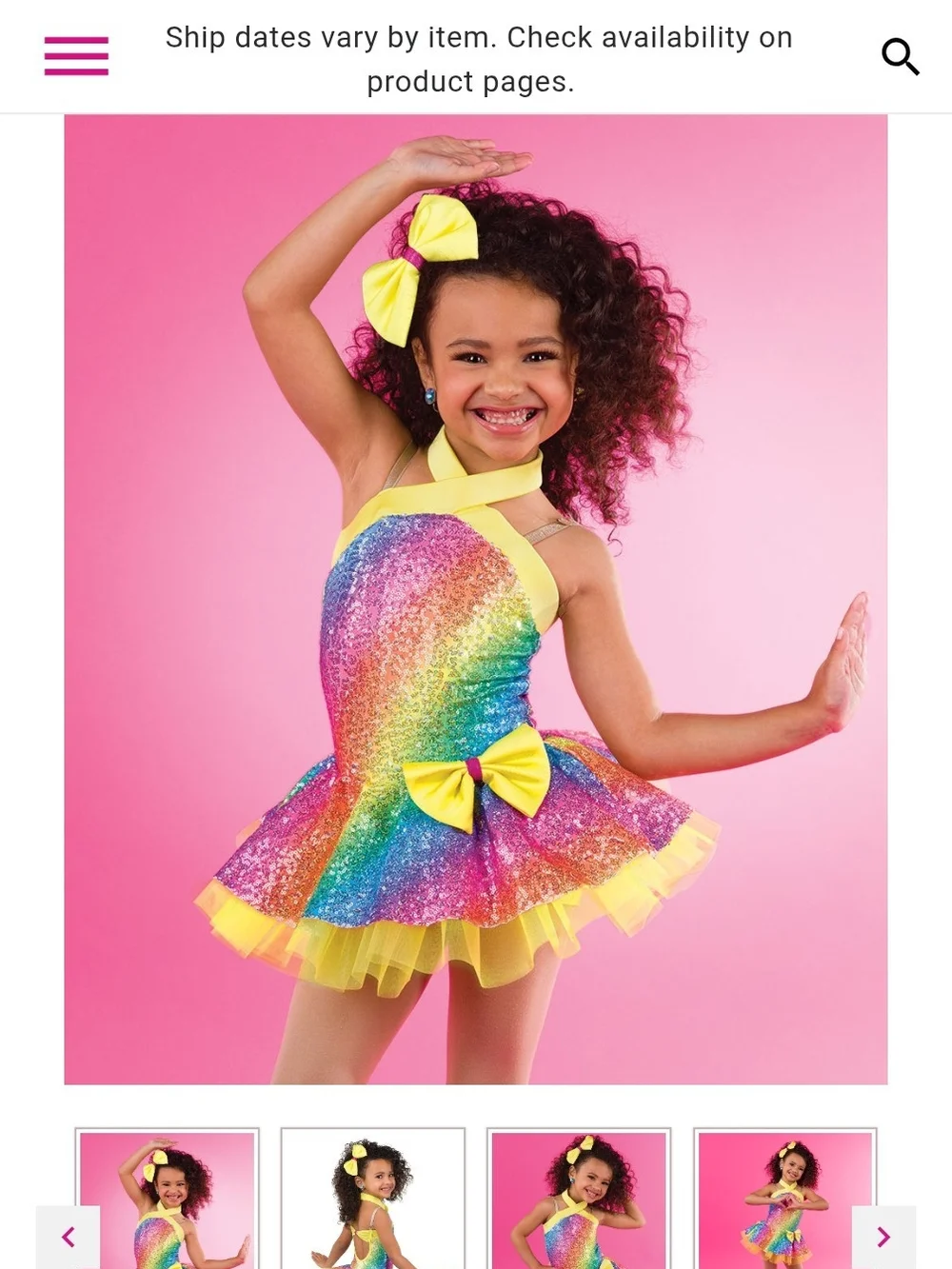 Girls Rainbow Sequin Dance Costume with Yellow Accents